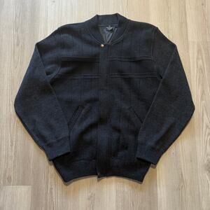 Men's Ozkardesler Turkey Gentlemen Black Zip Up Snap Knit Bomber Jacket Sz Large